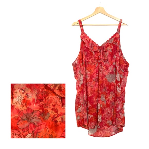 Avenue Women's Tank Top Cami Camisole Red Shimmering Gold Floral Size 26… - Picture 1 of 10